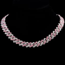 Hip Hop Pink Crystal Cuban Link Chain Necklace for Women Bling Iced Out Silver Color Rhinestone Paved Choker Necklaces Jewelry