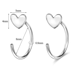 ZEMO 20G 2PCS 999 Sliver Hoop Earring Gold Plated Heart Round Ear Hoop Zircon Opening Huggies Piercings Girls Cute Circle Rings