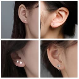 ZEMO 20G 2PCS 999 Sliver Hoop Earring Gold Plated Heart Round Ear Hoop Zircon Opening Huggies Piercings Girls Cute Circle Rings