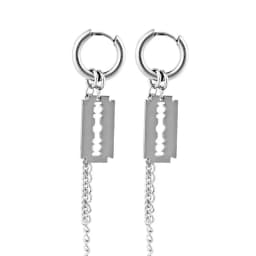 1Pair/2Pcs Blade Chain Tassel Pendant Ear Clip/Buckle Earrings For Women Men Stainless Steel Painless Hip Hop Gothic Pop Jewelry