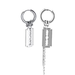 1Pair/2Pcs Blade Chain Tassel Pendant Ear Clip/Buckle Earrings For Women Men Stainless Steel Painless Hip Hop Gothic Pop Jewelry