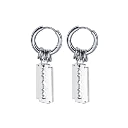 1Pair/2Pcs Blade Chain Tassel Pendant Ear Clip/Buckle Earrings For Women Men Stainless Steel Painless Hip Hop Gothic Pop Jewelry