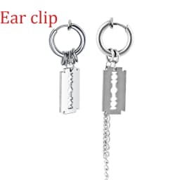 1Pair/2Pcs Blade Chain Tassel Pendant Ear Clip/Buckle Earrings For Women Men Stainless Steel Painless Hip Hop Gothic Pop Jewelry