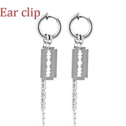 1Pair/2Pcs Blade Chain Tassel Pendant Ear Clip/Buckle Earrings For Women Men Stainless Steel Painless Hip Hop Gothic Pop Jewelry