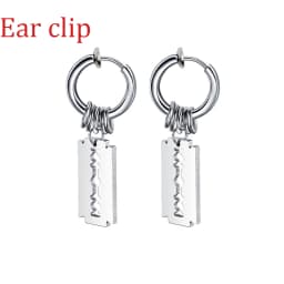 1Pair/2Pcs Blade Chain Tassel Pendant Ear Clip/Buckle Earrings For Women Men Stainless Steel Painless Hip Hop Gothic Pop Jewelry