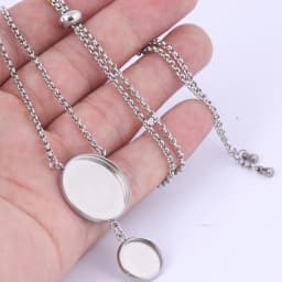 2pcs Stainless Steel 12mm 20mm Cabochon Pendant Base Setting Trays Diy Adjustable Chain Necklace Bezel Blanks For Jewelry Making