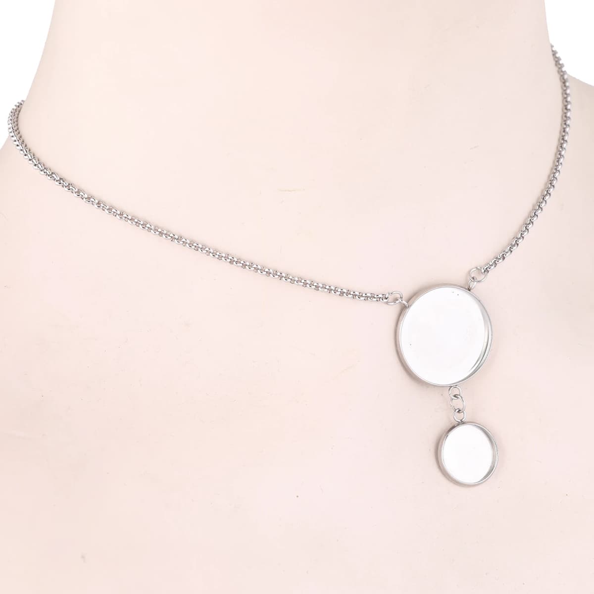 2pcs Stainless Steel 12mm 20mm Cabochon Pendant Base Setting Trays Diy Adjustable Chain Necklace Bezel Blanks For Jewelry Making