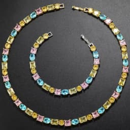 Luxury Women's Necklace Candy Color Geometric Zirconia Necklace/Bracelet Gold Plated Brass Vintage Jewelry Christmas Gift:VL232