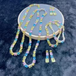 Luxury Women's Necklace Candy Color Geometric Zirconia Necklace/Bracelet Gold Plated Brass Vintage Jewelry Christmas Gift:VL232