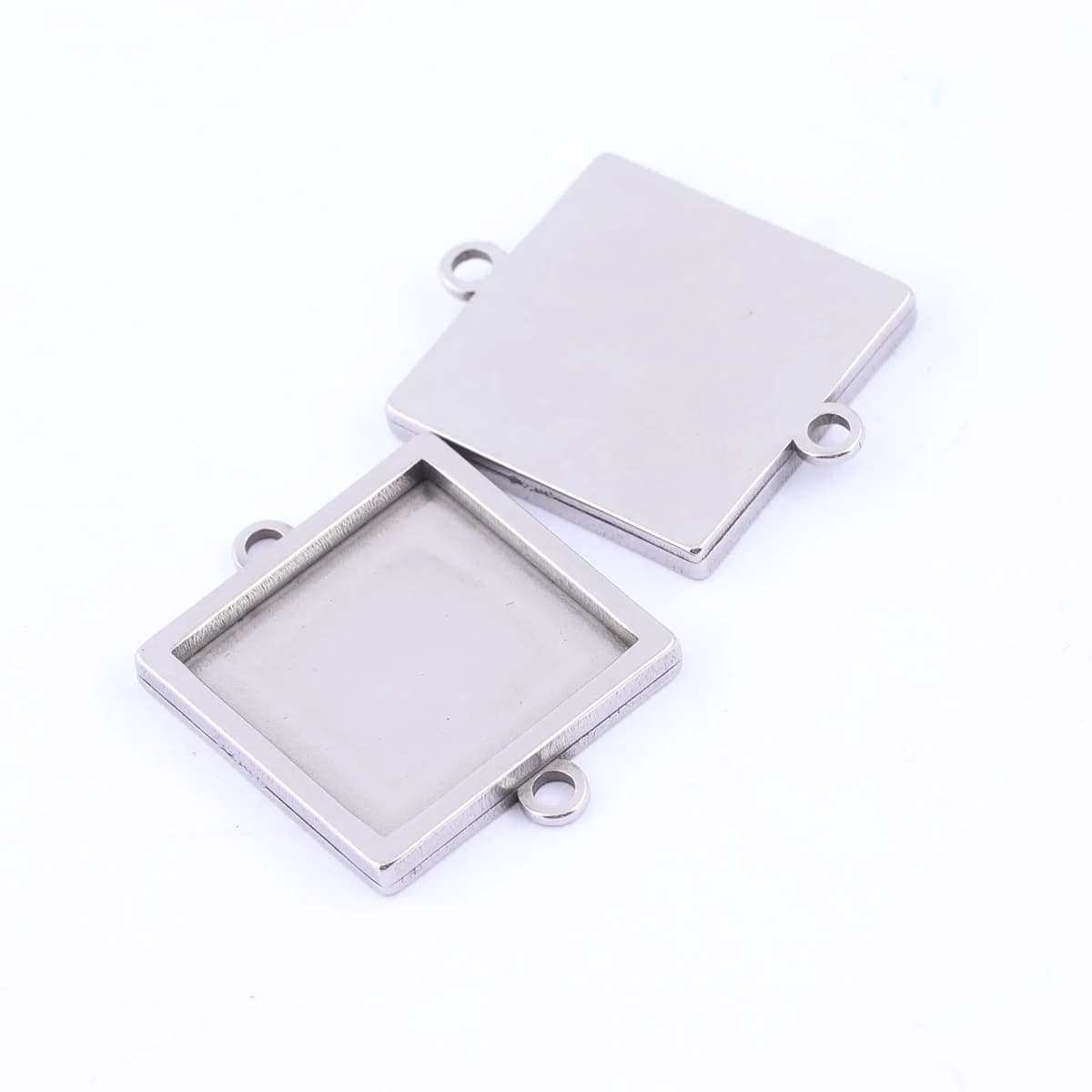 10pcs Stainless Steel 10mm 15mm Square Cabochon Connector Base Settings Diy Bracelet Pendant Bezel Trays For Jewelry Making