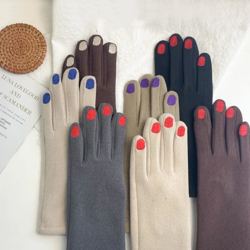 Fashion Nail Polish Gloves Grace Lady Winter Vintage Full Finger Glove Women Thick Driving Touch Screen Warm Mittens Female
