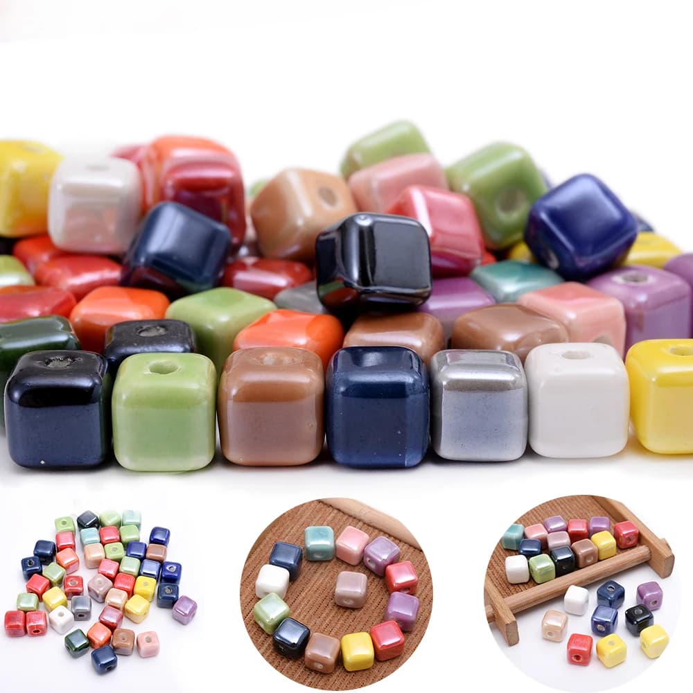 10Pcs 30Pcs 8mm Cube Ceramic Beads Square Shiny Fashion Chines Porcelain Loose Spacer Beads for Jewelry Making Diy Bracelets