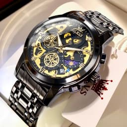 OLEVS 9947 Men's Watches Top Brand Luxury Original Waterproof Quartz Watch for Man Gold Skeleton Style 24 Hour Day Night New