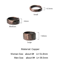Hand Carved Solid Copper Ring Set Hammered Vintage Process Pure Copper Size Adjustable Retro Punk Street Accessories Femme