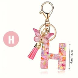 Charms 26 Letter Keychain Butterfly Resin Acrylic leather Tassels key Chain For Women Girl Friend Gift Jewelry DIY Accessories