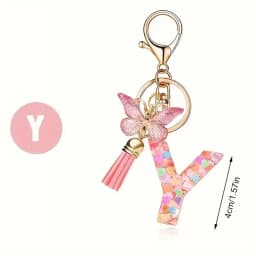 Charms 26 Letter Keychain Butterfly Resin Acrylic leather Tassels key Chain For Women Girl Friend Gift Jewelry DIY Accessories
