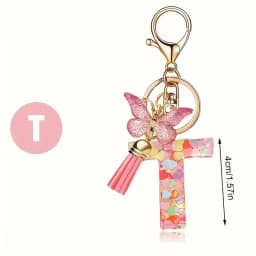 Charms 26 Letter Keychain Butterfly Resin Acrylic leather Tassels key Chain For Women Girl Friend Gift Jewelry DIY Accessories