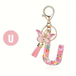 Charms 26 Letter Keychain Butterfly Resin Acrylic leather Tassels key Chain For Women Girl Friend Gift Jewelry DIY Accessories