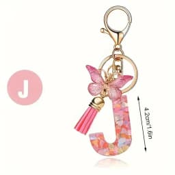 Charms 26 Letter Keychain Butterfly Resin Acrylic leather Tassels key Chain For Women Girl Friend Gift Jewelry DIY Accessories