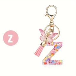 Charms 26 Letter Keychain Butterfly Resin Acrylic leather Tassels key Chain For Women Girl Friend Gift Jewelry DIY Accessories