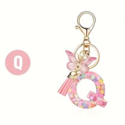 Charms 26 Letter Keychain Butterfly Resin Acrylic leather Tassels key Chain For Women Girl Friend Gift Jewelry DIY Accessories