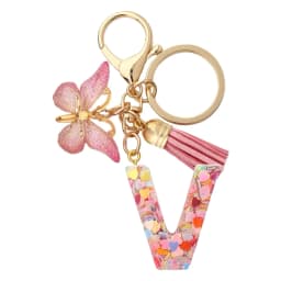 Charms 26 Letter Keychain Butterfly Resin Acrylic leather Tassels key Chain For Women Girl Friend Gift Jewelry DIY Accessories