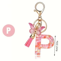 Charms 26 Letter Keychain Butterfly Resin Acrylic leather Tassels key Chain For Women Girl Friend Gift Jewelry DIY Accessories
