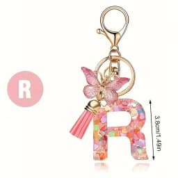 Charms 26 Letter Keychain Butterfly Resin Acrylic leather Tassels key Chain For Women Girl Friend Gift Jewelry DIY Accessories