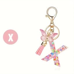 Charms 26 Letter Keychain Butterfly Resin Acrylic leather Tassels key Chain For Women Girl Friend Gift Jewelry DIY Accessories