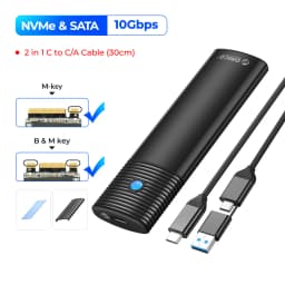 ORICO M2 SSD Enclosure NVMe NGFF 10Gbps PCIe M.2 SSD Case Portable USB C 3.2Gen2 Tool Free External Adapter with Metal Heat Sink