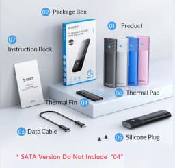 ORICO M2 SSD Enclosure NVMe NGFF 10Gbps PCIe M.2 SSD Case Portable USB C 3.2Gen2 Tool Free External Adapter with Metal Heat Sink