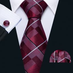 Fashion Men Tie Set Red Burgundy Solid Paisley Striped Plaid Floral Necktie Handkerchief Cufflinks Wedding silk Business