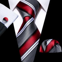Fashion Men Tie Set Red Burgundy Solid Paisley Striped Plaid Floral Necktie Handkerchief Cufflinks Wedding silk Business