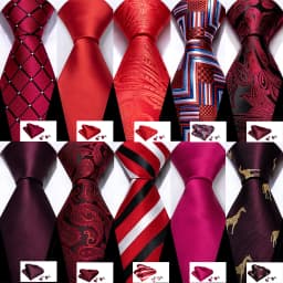 Fashion Men Tie Set Red Burgundy Solid Paisley Striped Plaid Floral Necktie Handkerchief Cufflinks Wedding silk Business