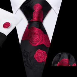 Fashion Men Tie Set Red Burgundy Solid Paisley Striped Plaid Floral Necktie Handkerchief Cufflinks Wedding silk Business