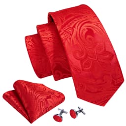 Fashion Men Tie Set Red Burgundy Solid Paisley Striped Plaid Floral Necktie Handkerchief Cufflinks Wedding silk Business