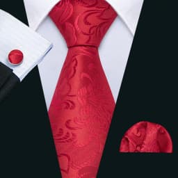 Fashion Men Tie Set Red Burgundy Solid Paisley Striped Plaid Floral Necktie Handkerchief Cufflinks Wedding silk Business