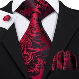 Fashion Men Tie Set Red Burgundy Solid Paisley Striped Plaid Floral Necktie Handkerchief Cufflinks Wedding silk Business