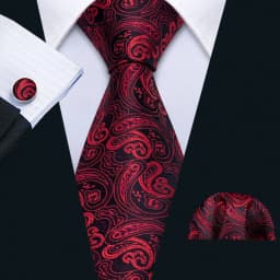Fashion Men Tie Set Red Burgundy Solid Paisley Striped Plaid Floral Necktie Handkerchief Cufflinks Wedding silk Business