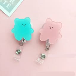New Arrival 1 Piece Acrylic Retractable Nurse Badge Reel Cute Anime Bear Students ID Card Holder Keychains Lanyard for Keys