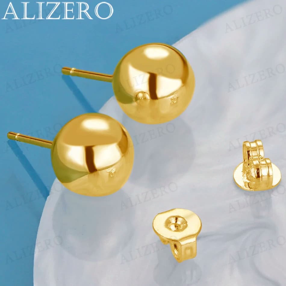 ALIZERO 18K Gold Smooth 8mm Beads Stud Earrings For Women Wedding Engagement Party Fashion Charms Jewelry Accessories