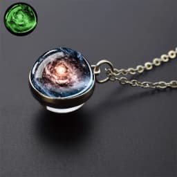 Galaxy Nebula Glass Ball Necklace Luminous Planet Pendant Necklace Glowing Universe Space Jewelry