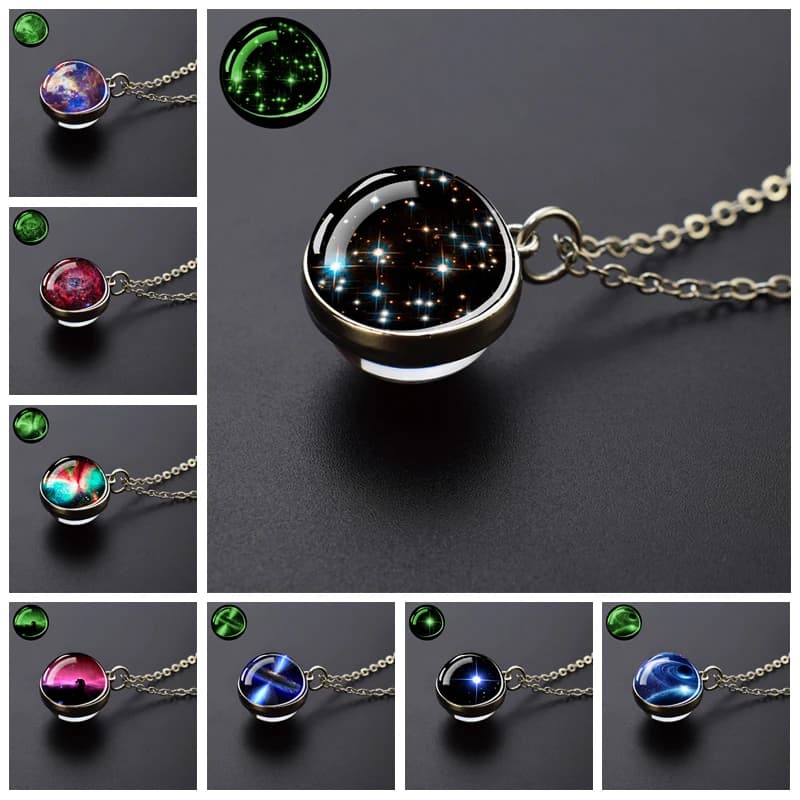 Galaxy Nebula Glass Ball Necklace Luminous Planet Pendant Necklace Glowing Universe Space Jewelry