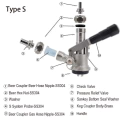 Commercial Keg Coupler With PRV Type S/D/A/G 304 Stainless Steel Probe Nickel Plated Brass Boby