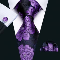 Male Gift Men Tie Set Purple Violet Solid Paisley Striped Wedding Business Tie for Man Necktie Handky Cufflinks Barry.Wang