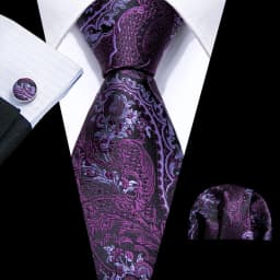 Male Gift Men Tie Set Purple Violet Solid Paisley Striped Wedding Business Tie for Man Necktie Handky Cufflinks Barry.Wang