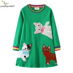 Jumping Meters 2-8T Hot Selling Children's School Dresses With Pockets Pen Embroidery Long Sleeve Autumn Kids Preppy Style Dress