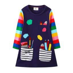 Jumping Meters 2-8T Hot Selling Children's School Dresses With Pockets Pen Embroidery Long Sleeve Autumn Kids Preppy Style Dress