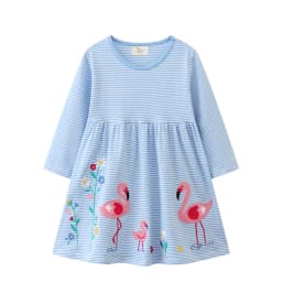 Jumping Meters 2-8T Hot Selling Children's School Dresses With Pockets Pen Embroidery Long Sleeve Autumn Kids Preppy Style Dress