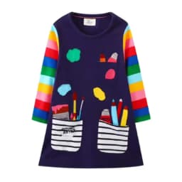 Jumping Meters 2-8T Hot Selling Children's School Dresses With Pockets Pen Embroidery Long Sleeve Autumn Kids Preppy Style Dress